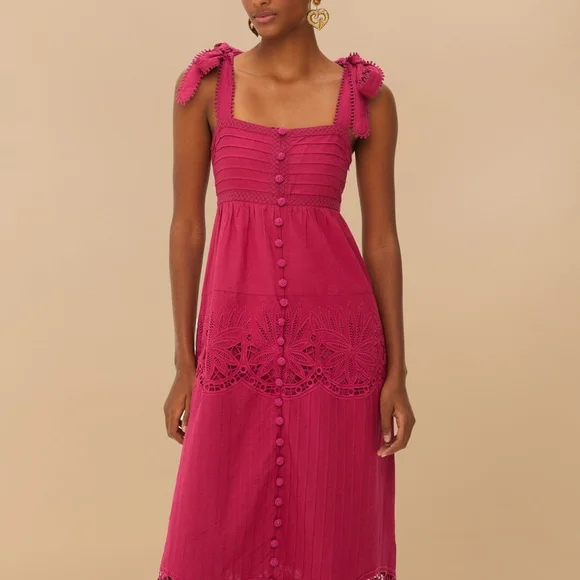Farm rio pink daisy embroidered sleeveless midi dress - Picture 2 of 9